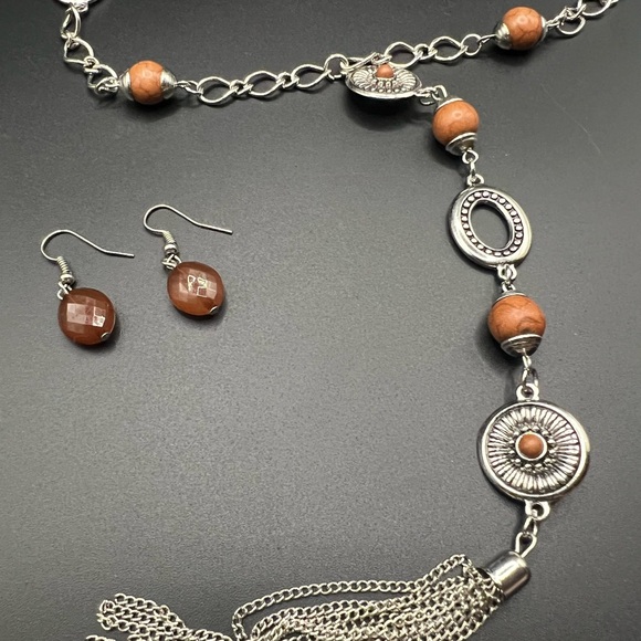 Set - Silver Tone and Brown Women's Jewelry Boho - Picture 2 of 5
